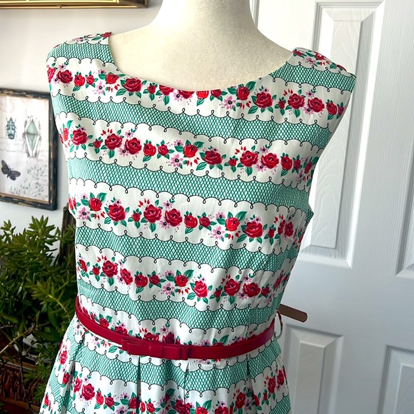 Joanie Clothing Red Rose Teal Dress - Picture 2 of 6